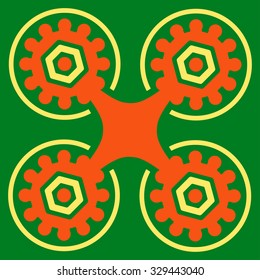 Air Drone vector icon. Style is bicolor flat symbol, orange and yellow colors, rounded angles, green background.
