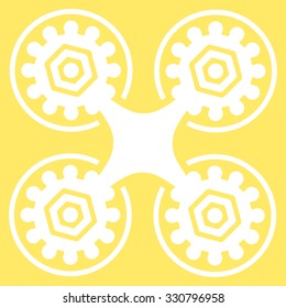 Air Drone vector icon. Style is flat symbol, white color, rounded angles, yellow background.