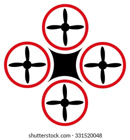 Air Drone vector icon. Style is bicolor flat symbol, intensive red and black colors, rounded angles, white background.