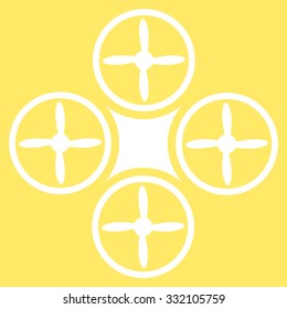 Air Drone vector icon. Style is flat symbol, white color, rounded angles, yellow background.