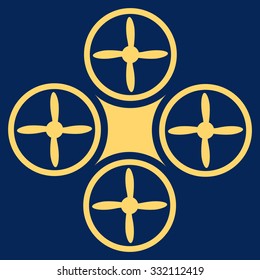Air Drone vector icon. Style is flat symbol, yellow color, rounded angles, blue background.
