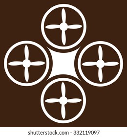 Air Drone vector icon. Style is flat symbol, white color, rounded angles, brown background.