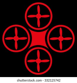 Air Drone vector icon. Style is flat symbol, red color, rounded angles, black background.