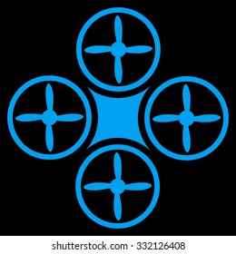 Air Drone vector icon. Style is flat symbol, blue color, rounded angles, black background.