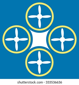 Air Drone vector icon. Style is bicolor flat symbol, yellow and white colors, rounded angles, blue background.