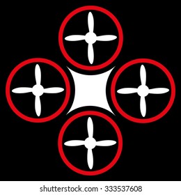 Air Drone vector icon. Style is bicolor flat symbol, red and white colors, rounded angles, black background.