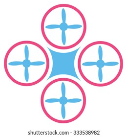 Air Drone vector icon. Style is bicolor flat symbol, pink and blue colors, rounded angles, white background.
