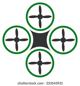 Air Drone vector icon. Style is bicolor flat symbol, green and gray colors, rounded angles, white background.