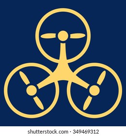 Air Drone vector icon. Style is flat symbol, yellow color, rounded angles, blue background.