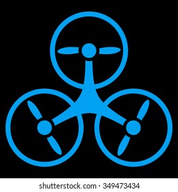 Air Drone vector icon. Style is flat symbol, blue color, rounded angles, black background.