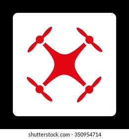 Air Drone vector icon. Style is flat rounded square button, red and white colors, black background.