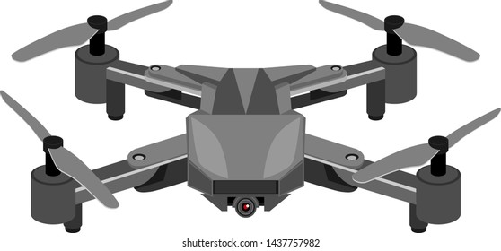 Air drone with video camera. Vector illustration on the theme of unmanned drone quadcopter.