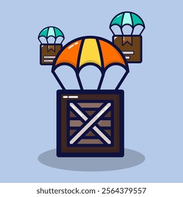 Air drops icon. Logistic and delivery services concept on lineal color style. Freight, supply boxes isolated on premium design. Flat cartoon vector illustration. 