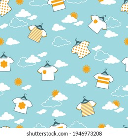 Air Drying Clothes in Sunny Day Vector Graphic Art Seamless Pattern can be use for background and apparel design