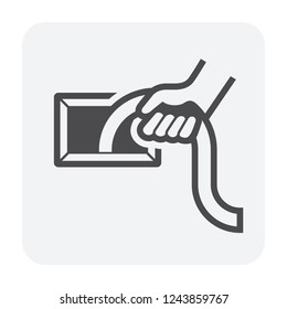 Air Duct Cleaning Icon With Brush Cleaner Tool To Remove Dust Or Mold Inside, Result In Good Airflow And System Efficiency And Good Breathing With Healthy Lungs, Vector Illustration Design Icon.