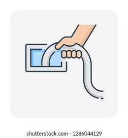 Air Duct Cleaning Icon With Brush Cleaner Tool To Remove Dust Or Mold Inside, Result In Good Airflow And System Efficiency And Good Breathing With Healthy Lungs, Vector Illustration Design Icon.