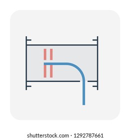 Air Duct Cleaning Icon With Brush Cleaner Tool To Remove Dust Or Mold Inside, Result In Good Airflow And System Efficiency And Good Breathing With Healthy Lungs, Vector Illustration Design Icon.