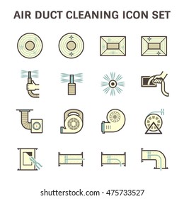 Air Duct Cleaning Icon With Cleaner Equipment And Tool To Remove Dust Or Mold Result In Good Airflow And System Efficiency And Good Breathing With Healthy Lungs, Vector Illustration Design Icon.