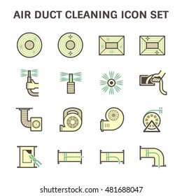 Air duct cleaning icon with cleaner equipment and tool to remove dust or mold result in good airflow and system efficiency and good breathing with healthy lungs, Vector illustration design icon.