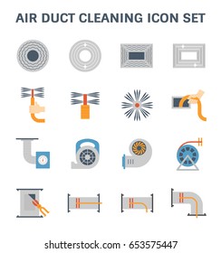 Air Duct Cleaning Icon With Cleaner Equipment And Tool To Remove Dust Or Mold Result In Good Airflow And System Efficiency And Good Breathing With Healthy Lungs, Vector Illustration Design Icon.