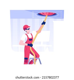 Air duct cleaning isolated concept vector illustration. Repairman cleans the air duct with special equipment, private house maintenance service, HVAC system, mold removal vector concept.