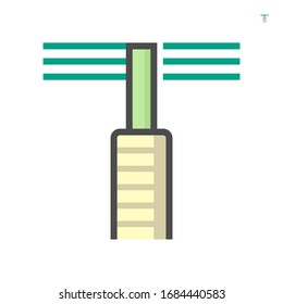 Air duct cleaning tool or cleaner brush tool to remove dust or mold inside, Result in good airflow and system efficiency and good breathing with healthy lungs, Vector icon design 64x64 pixel.