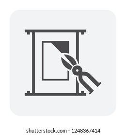 Air duct pipe and cleaning work icon, black color.