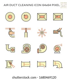 Air duct pipe and cleaning work icon set, 64x64 perfect pixel and editable stroke .