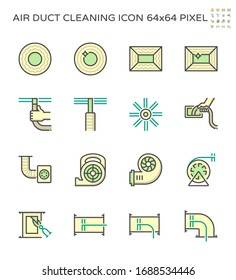 Juego de iconos de trabajo de limpieza y tubo de aire, 64x64 píxeles perfectos y trazo editable .