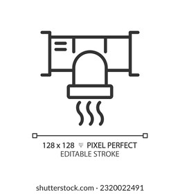Air duct system linear icon. Hvac system. House ventilation. Temperature control. Commercial building. Thin line illustration. Contour symbol. Vector outline drawing. Editable stroke