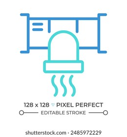 Sistema de conducto de aire icono de línea de dos colores. Sistema Hvac. Ventilación de la casa. Control de temperatura. Símbolo de contorno bicolor de edificio comercial. Pictograma lineal de duotono. Ilustración aislada Trazo editable
