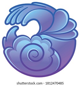 Air element in a round shape is blue purple with clouds. Suitable for Air logo, Air icon, button or avatar