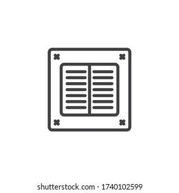 Icono de la línea del agotador de aire. signo de estilo lineal para concepto móvil y diseño web. Icono vectorial del contorno del ventilador de escape del baño. Símbolo, ilustración del logotipo. Gráficos vectoriales