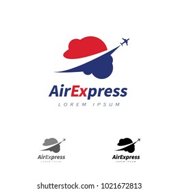Air Express With Plane Flying Over The Clouds Logo Sign Symbol Icon