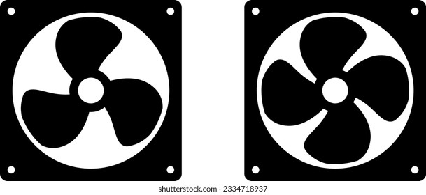 Air fan vector icon set. CPU processor cooler symbol
