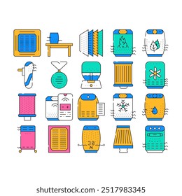 Conjunto de ícones de coleção de acessórios de filtro de ar Vetor. Substituição de filtro de ar de ventilação, purificador e umidificador, dispositivo eletrônico controle de telefone cor do contorno Ilustrações