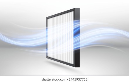 Air filter with blue waves effect. Antibacterial, dust, solid particle filtration and ventilation.