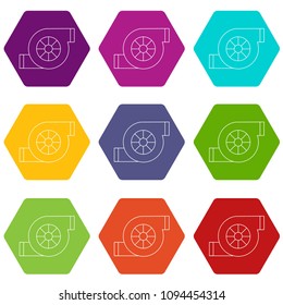 Air filter car icons 9 set coloful isolated on white for web