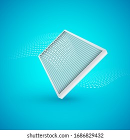 Air filter with air flow on blue background. Vector Illustrtaion. 