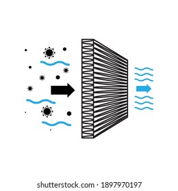 Air filter icon. Hepa filtration symbol, dust filter sign, purifier silhouette, dust and pollen protect vector graphic element, cleanroom pictogram