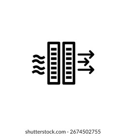 An air filter icon showing the purification process. The icon represents clean air, health, and technology. It is a vector illustration isolated on a white background.