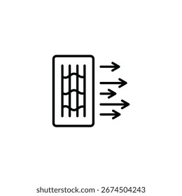 An air filter icon showing the purification process with arrows. The icon represents clean air, health, and technology. Vector illustration isolated on white background.