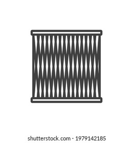 Air filter icon. Simple line drawing of a round air purification filter with a mesh grill over the main body. Isolated vector on pure white background.