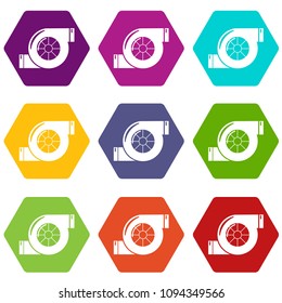 Air filter icons 9 set coloful isolated on white for web