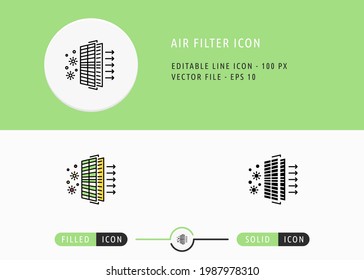 Air filter icons set editable stroke vector illustration. Wind purify system symbol. Icon line style on isolated background for ui mobile app, web design, and presentation.