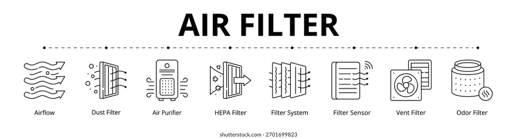 Linha de filtro de ar Banner Ícone da Web Definir ilustração de vetor
