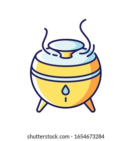 Air filter, modern device yellow and blue RGB color icon. Humidifying appliance, water and aroma oil diffuser, home air purifier, room climate regulating equipment. Isolated vector illustration