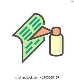 Limpieza del filtro de aire acondicionado mediante el diseño del icono vectorial del agente de pulverización de espuma, trazo perfecto y editable de 64x64 píxeles.