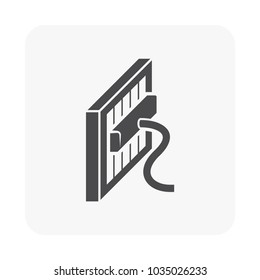 Air filter part of air purifier or air cleaner device. Cleaning by vacuum to improve quality, remove dust caused of asthma and improve air flow and filtration efficiency. Vector icon.