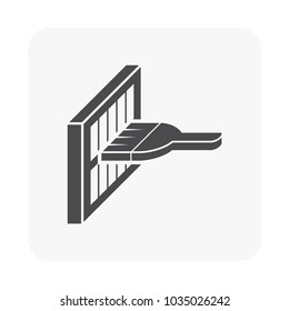 Air filter part of air purifier or air cleaner device. Cleaning by brush to improve quality, remove dust caused of asthma and improve air flow and filtration efficiency. Vector icon.